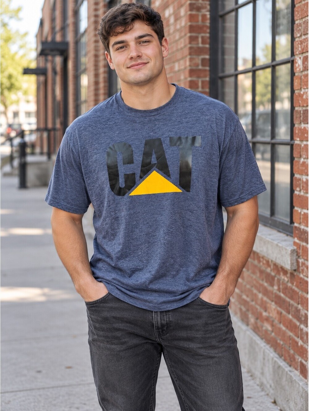 CAT Caterpillar Heather Blue Logo T-Shirt – 2XL